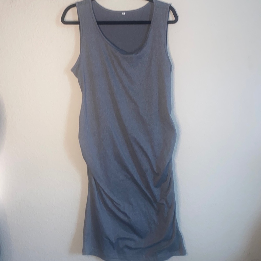 Grey maxi stretchy long tank top dress large women ruching on sides